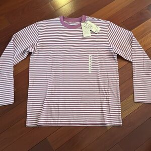 MUJI smoky pink and white Striped long sleeve Tee